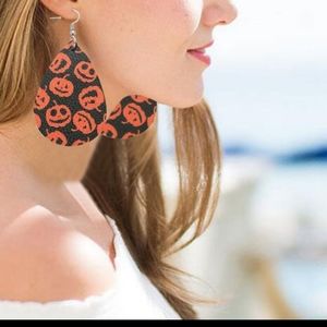 Jack O Latern Print Tear Drop Earrings